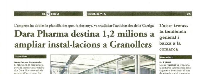 Dara Pharma destina 1,2 millones a ampliar instalaciones en Granollers.