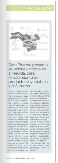 Dara Pharma presents comprehensive tailor-made solutions for the treatment of injectable and lyophilized products