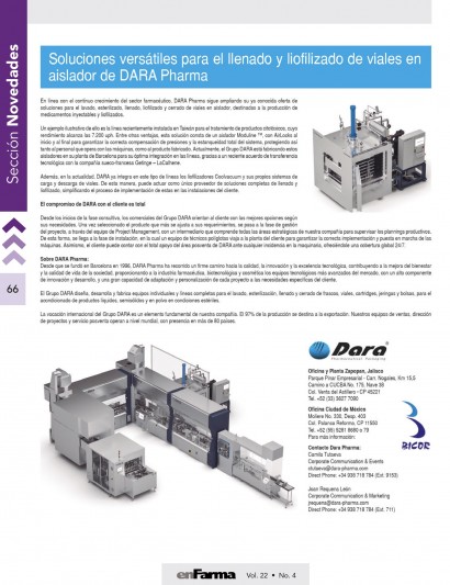 Dara Pharma versatile solutions for filling and freeze-drying of vials in isolator