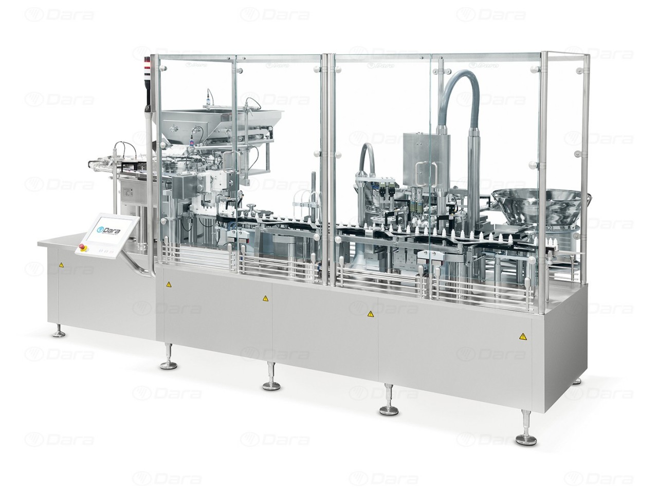 Linear filling and closing machines for eye drops and nasal sprays
